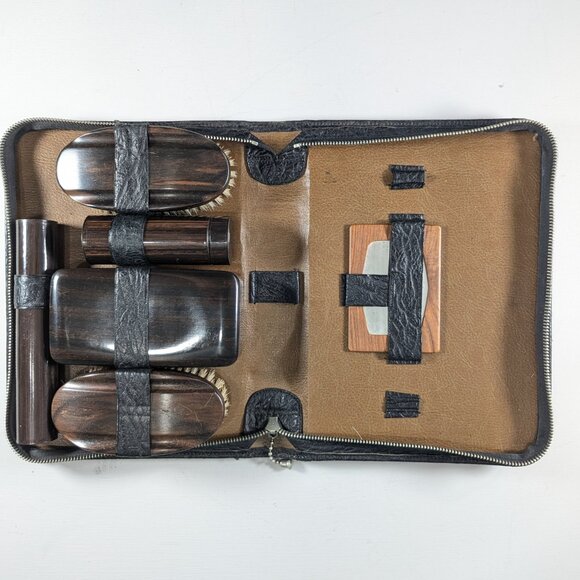 Zero waste men´s travel grooming kit, Vintage toiletries bag with reusable cases - Picture 1 of 16